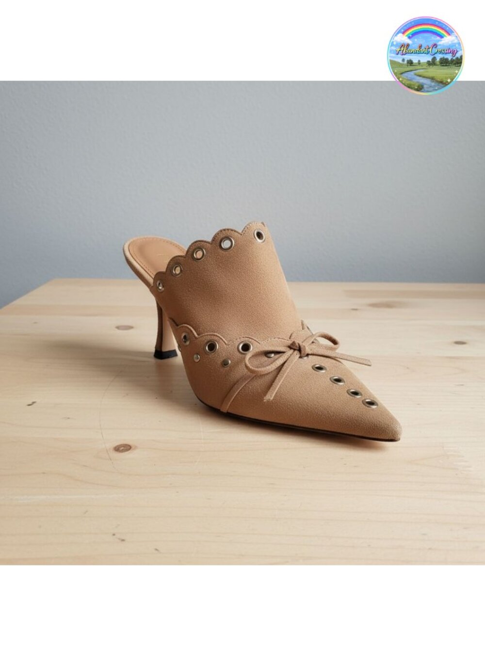Suede Kitten Heel Mules Pointed Toe Bow Studded Heeled Sandals